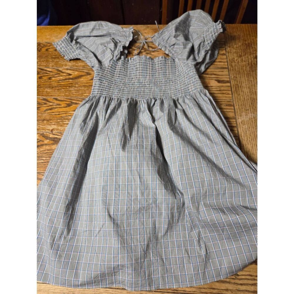 Hill House Athena Gray Blue Plaid Check Puff Slee… - image 4